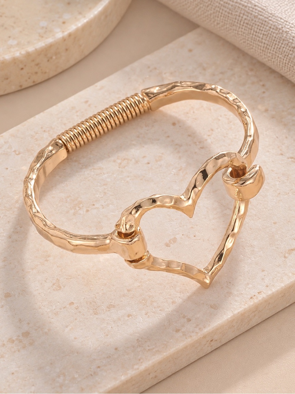 Gold Tone Heart Link Bracelet - Women Jewelry